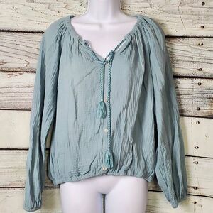 Cato Women’s Blue Cotton Peasant Top Tassel Tie Neckline Size 14/16W
